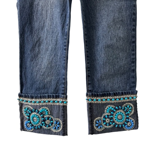 DG2 Diane Gilman Embellished Turquoise Beaded Cropped Jeans 6P - Picture 3 of 6